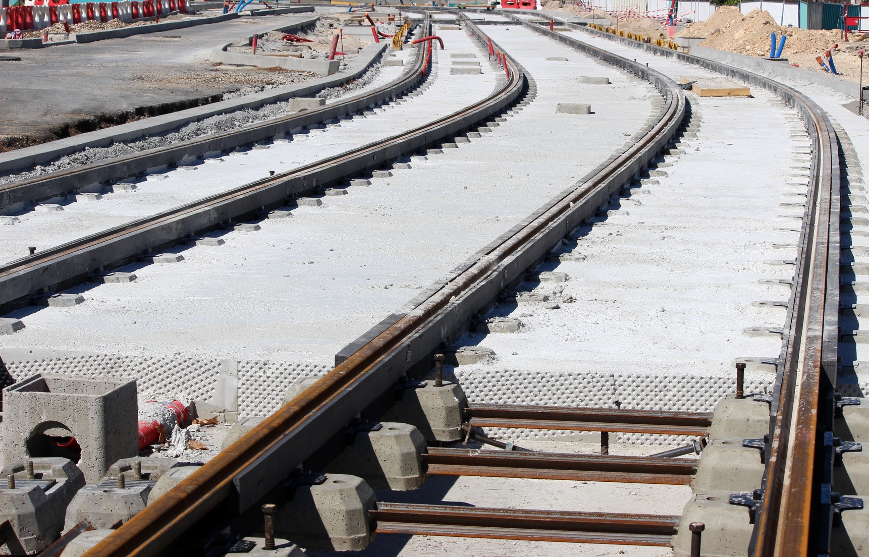 Chantier de construction de voies ferrées ' tramway '