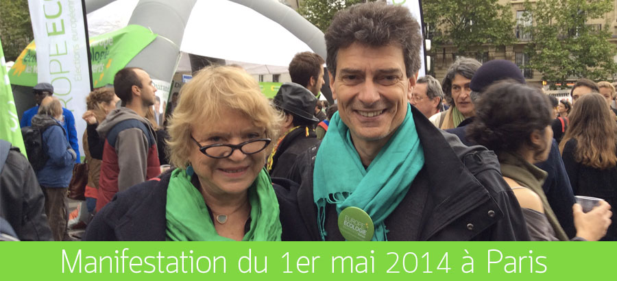 Pascal Durand et Eva Joly à la manifestation du 1er mai 2014.