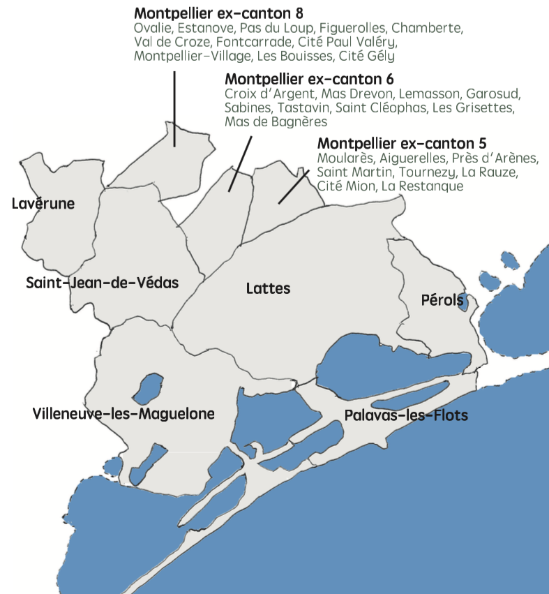 Carte de la première circonscription de l'Hérault