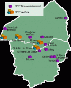 Carte des PPRT de Haute-Normandie.Source: ancienne DRIRE-HN (actuelle DREAL-HN)