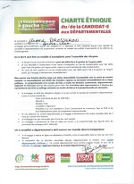 Charte éthique des candidatEs aux départementales 2015, signée par Jérôme BROSSERON