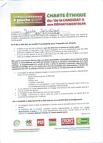 Charte éthique des candidatEs aux départementales 2015, signée par Josée SOUQUE