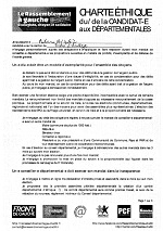 Charte éthique des candidatEs aux départementales 2015, signée par Antoine AVILEZ