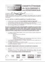 Charte éthique des candidatEs aux départementales 2015, signée par Gérard SENEVAT