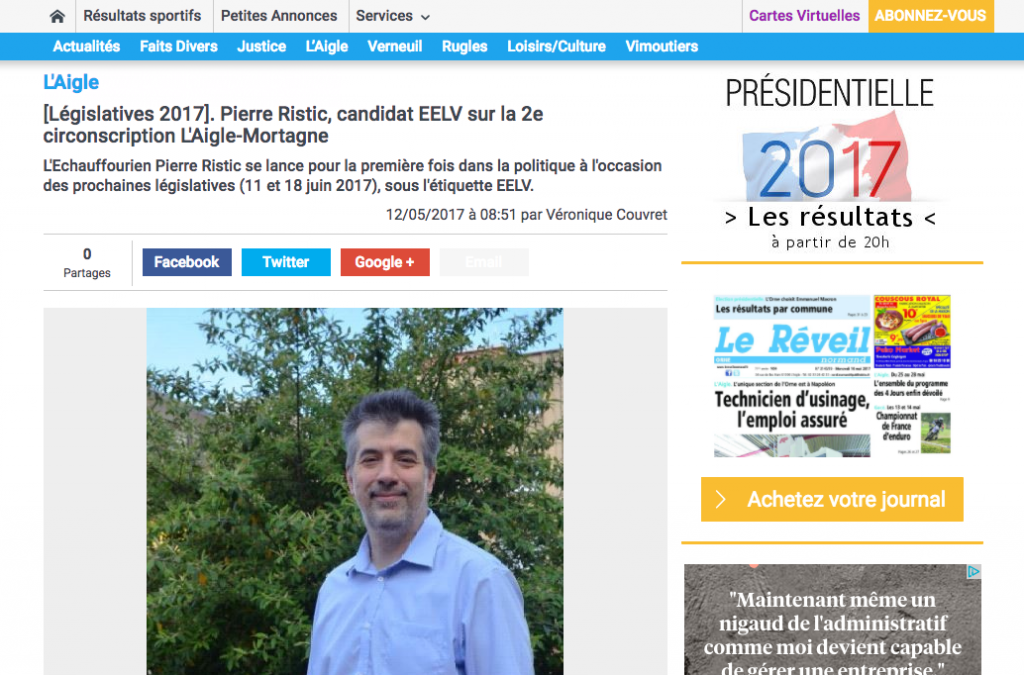 Pierre Ristic, candidat EELV sur la deuxième circonscription de l'Aigle et Mortagne