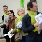 Christophe Najdovski , Cécile Duflot et Evelyne Honoré lors de la vague verte du 12 mars 2014